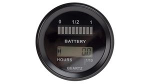 Batteri- och timmätare, 8-polig kontakt, LED / LCD, 43 x 39mm, 6 siffror